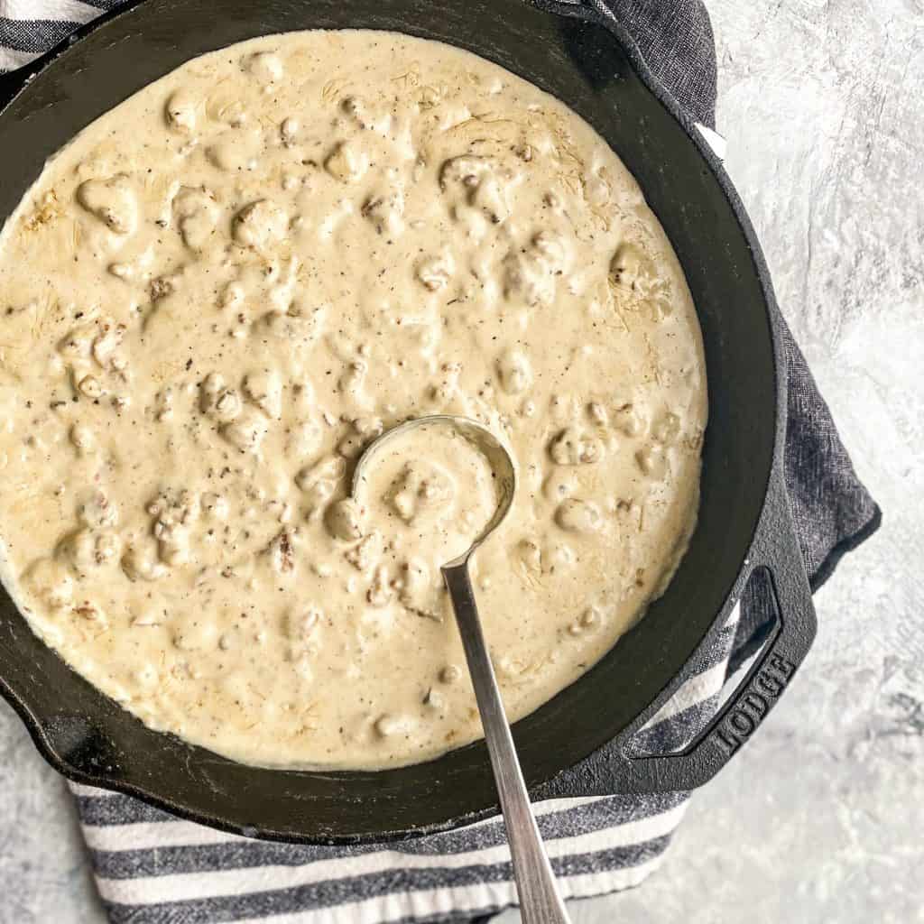 Cast Iron Pan full of Sausage Gravy