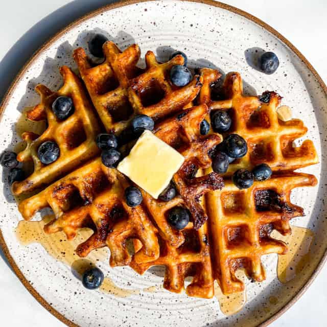 Plateful of Lemon Ricotta Blueberry Swirl Waffles