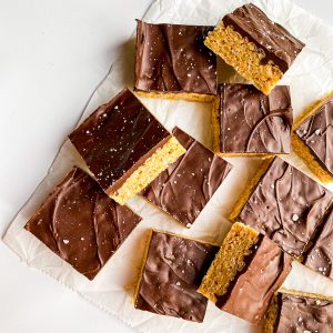 Delicious squares of Peanut Butter-Chocolate Rice Krispie Treats