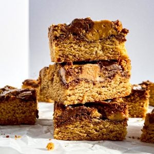 A stack of Peanut Butter and Nutella Swirled Blondies