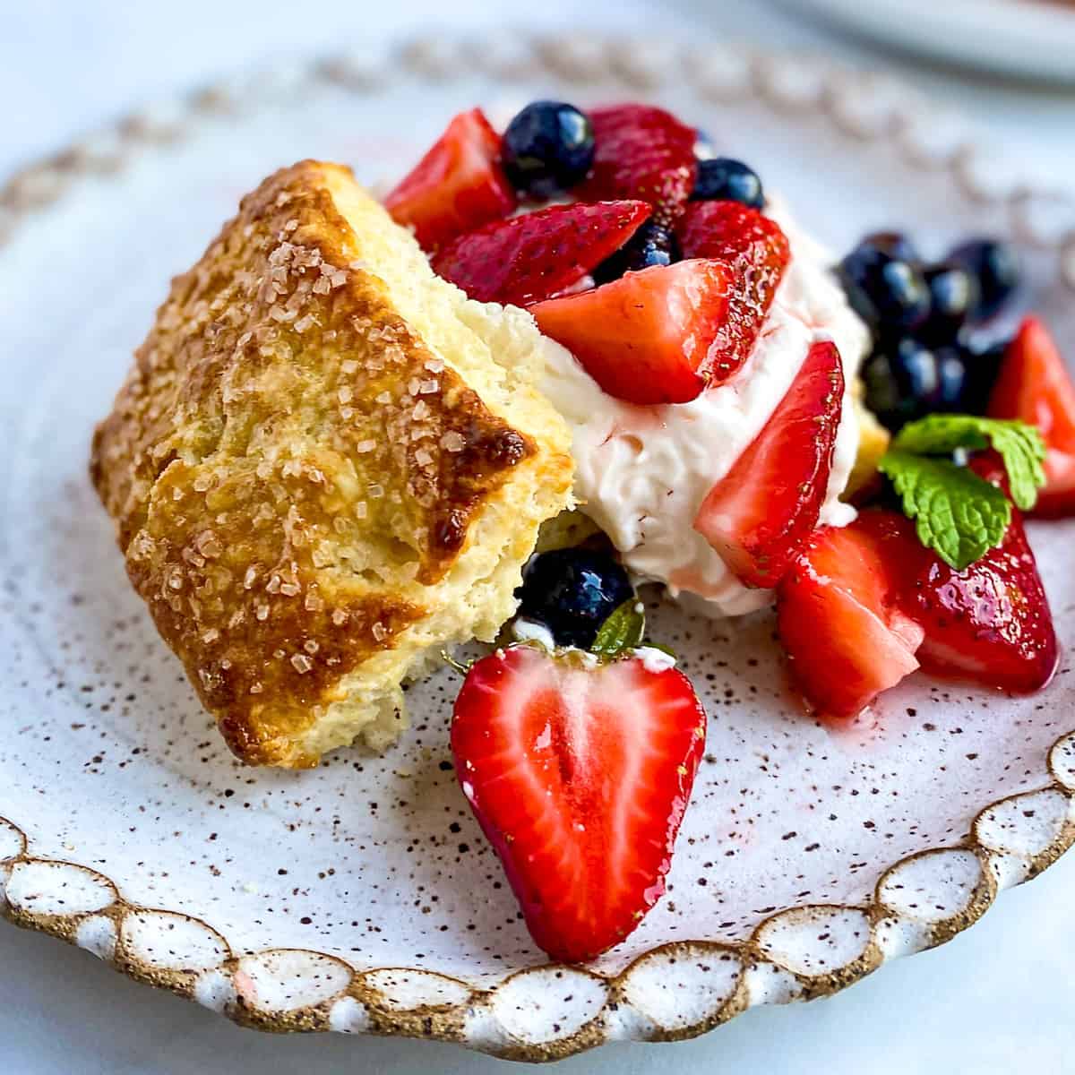 Breakfast Strawberry Shortcake with Whipped Greek Yogurt Cream