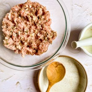 Uncooked ground Breakfast sausage in a bowl.