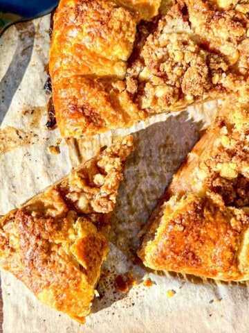 removing a slice of an Apple Streusel Galette.