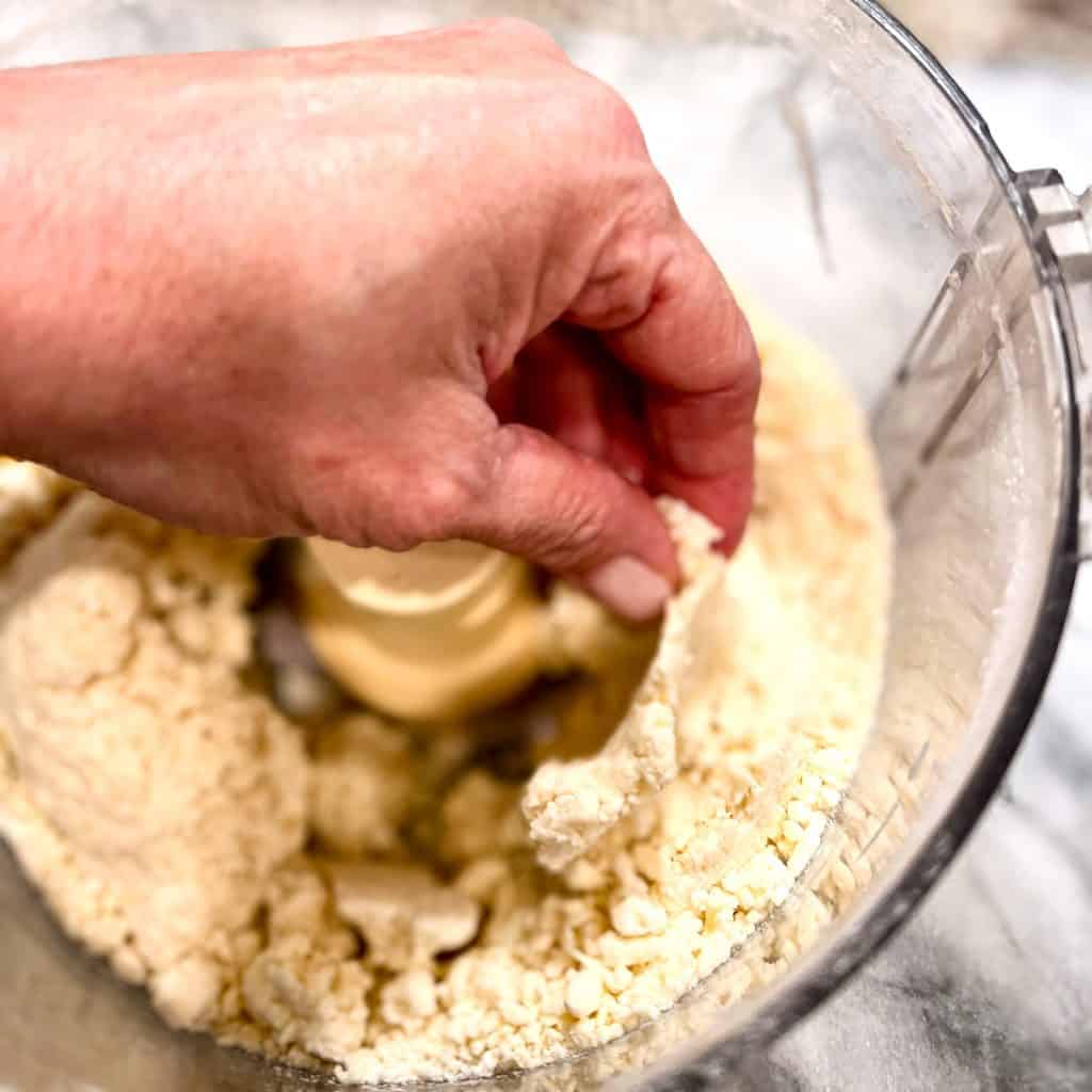 Mixing pie dough ingredients in food processor.