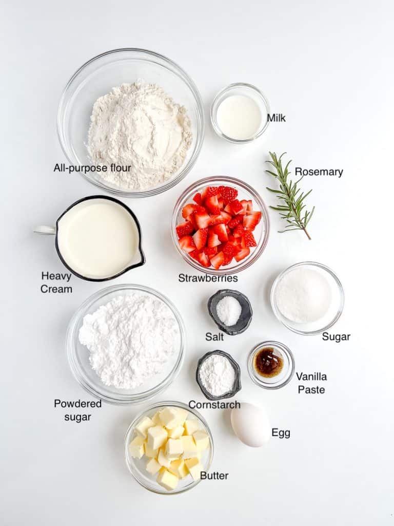 Ingredients for Strawberry Rosemary Scones.
