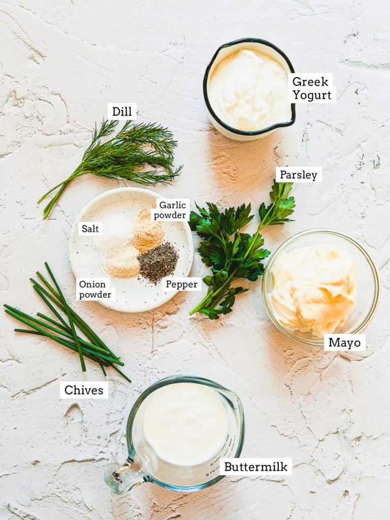 Ingredients for buttermilk ranch dressing.