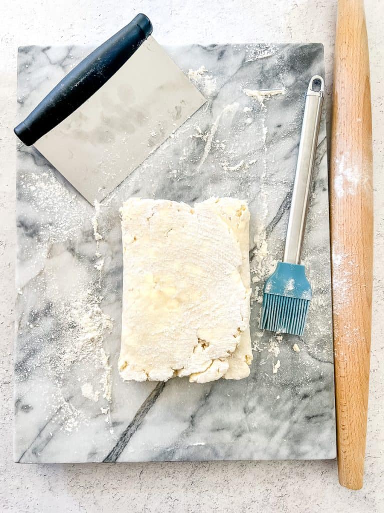 Simple Rough Puff Pastry dough turned ninety degrees, ready for next roll out.