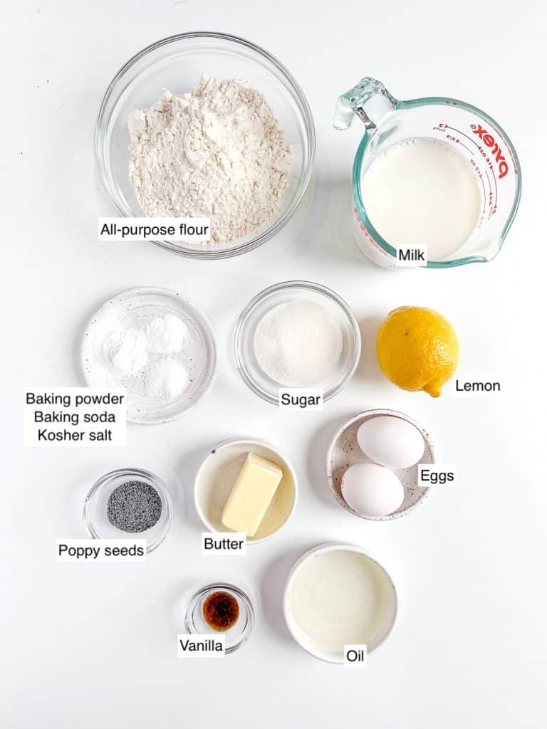 Ingredients for Lemon Poppy Seed Waffles.