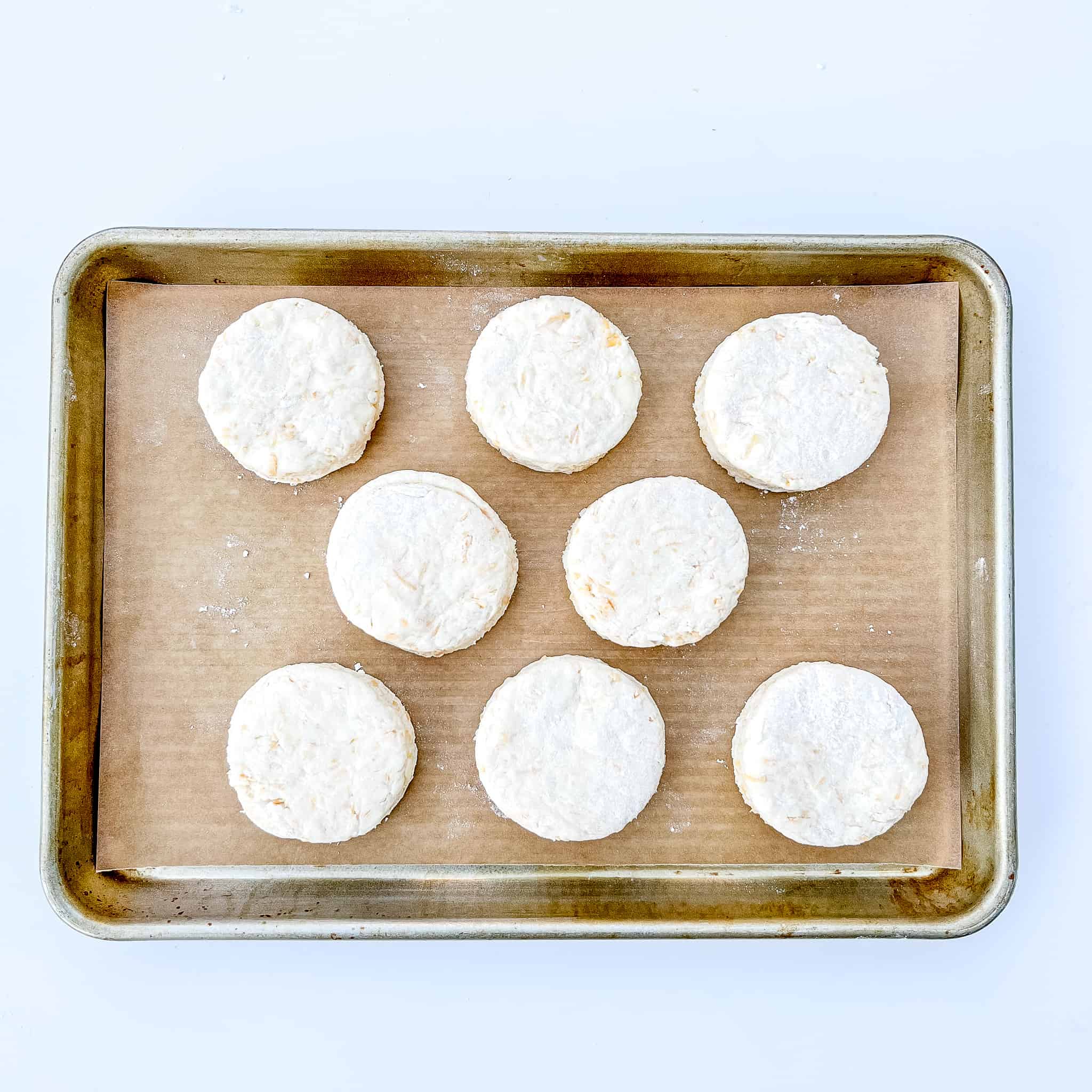 Biscuits on a sheet tray.