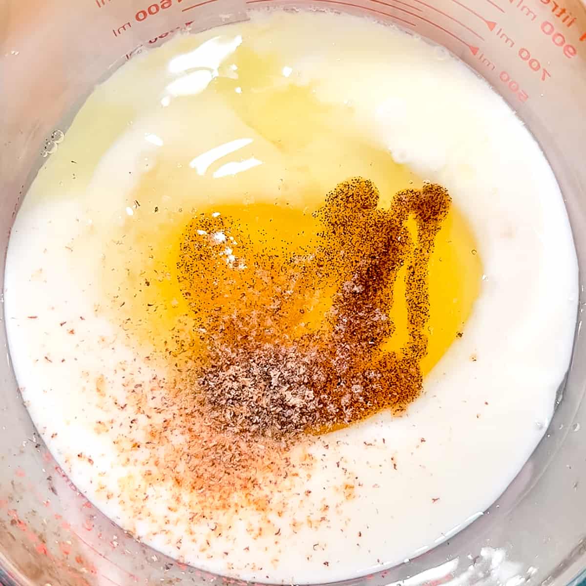 whisking buttermilk, egg, vanilla, and nutmeg.