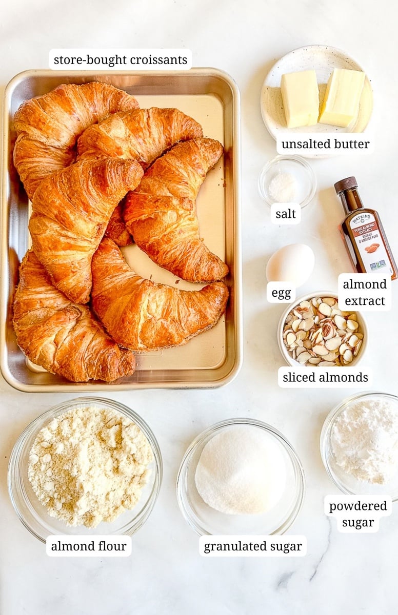 ingredients to make easy almond croissants.