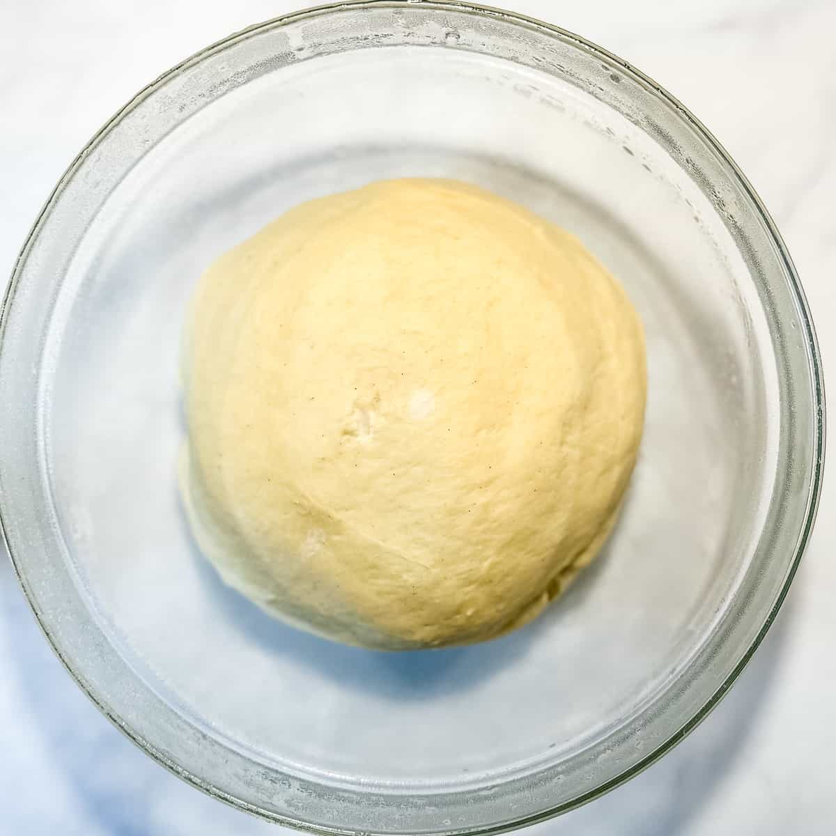 brioche dough after rising in refrigerator overnight.