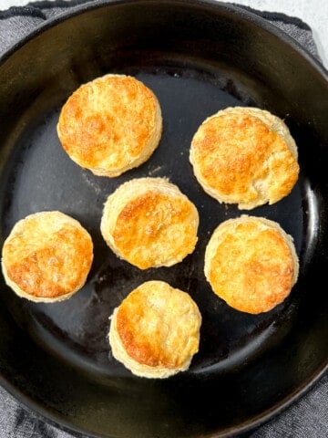 top view of biscuits in a cast iron pan.