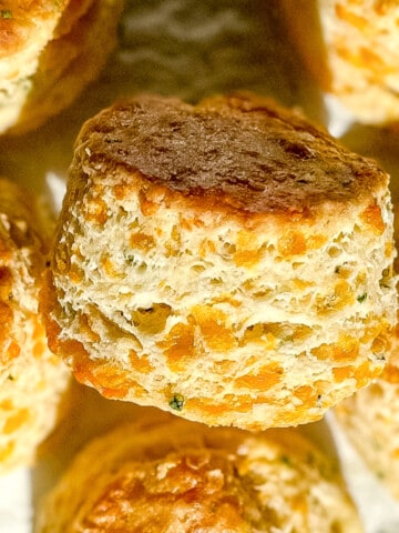 square pic of cheddar chive biscuit.