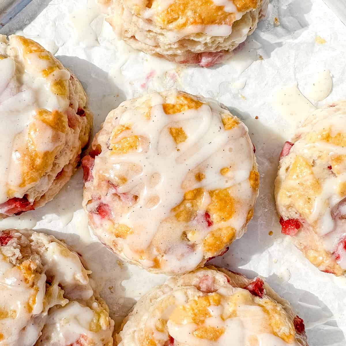 strawberry biscuits with vanilla glaze.