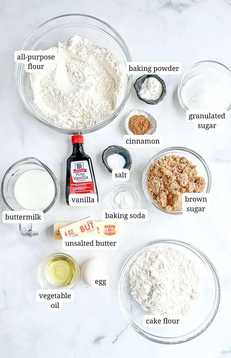 ingredients to make crumb cake muffins.