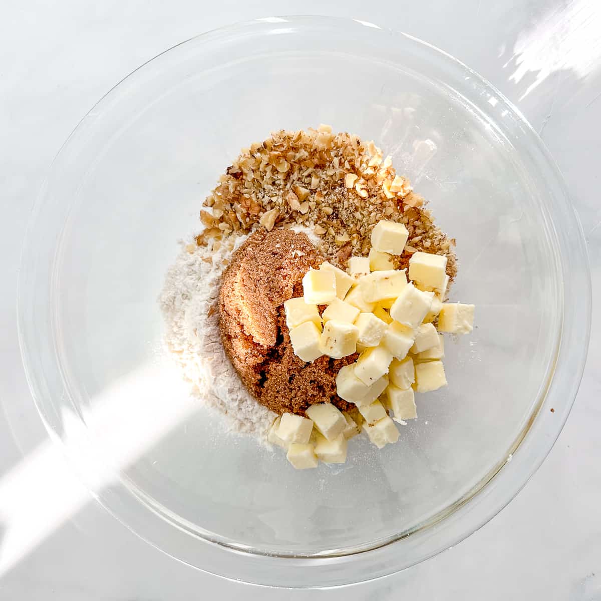 ingredients for streusel to top banana nut yogurt muffins.