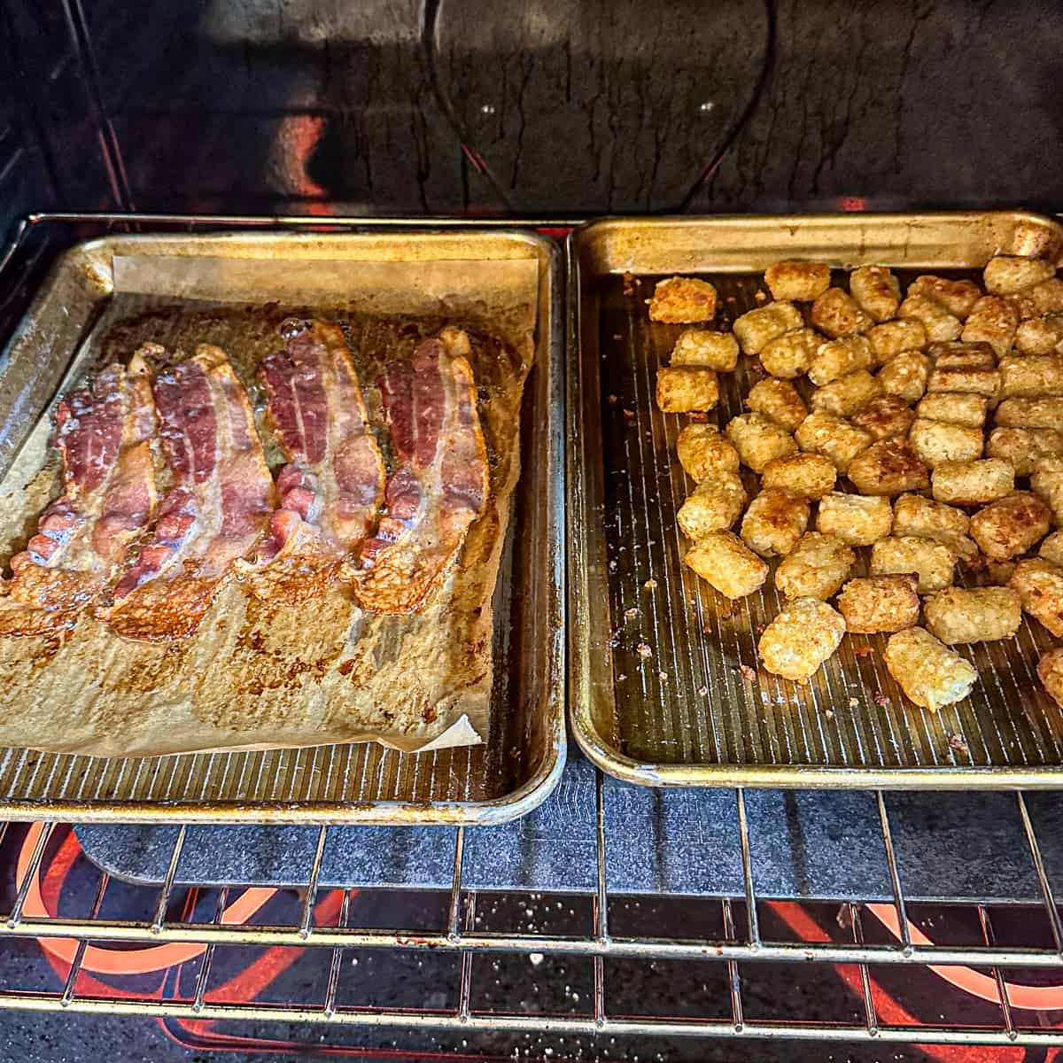 baked tater tots and bacon.