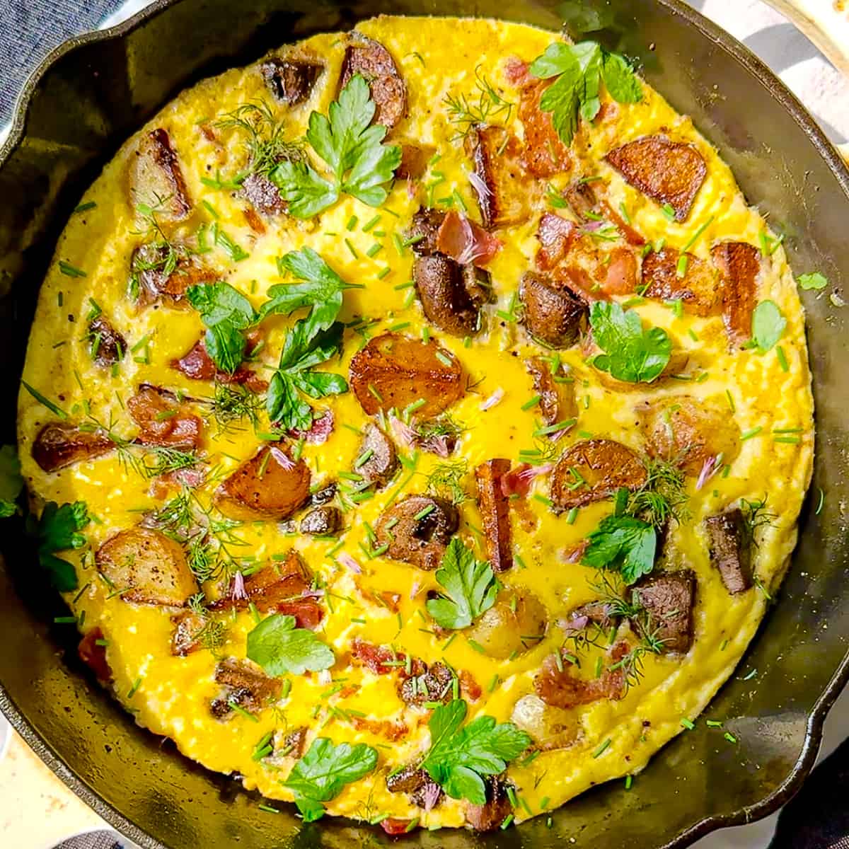 closeup of baked country omelette.