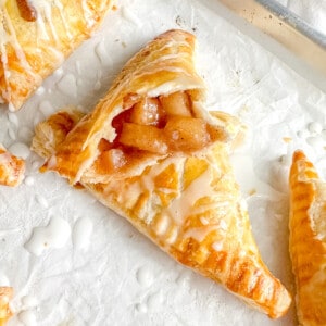 Showing the filling of baked maple apple turnovers.