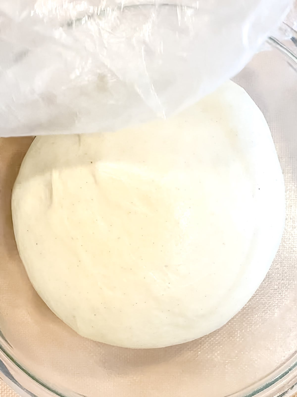 Ball of dough after rising for 45 minutes.