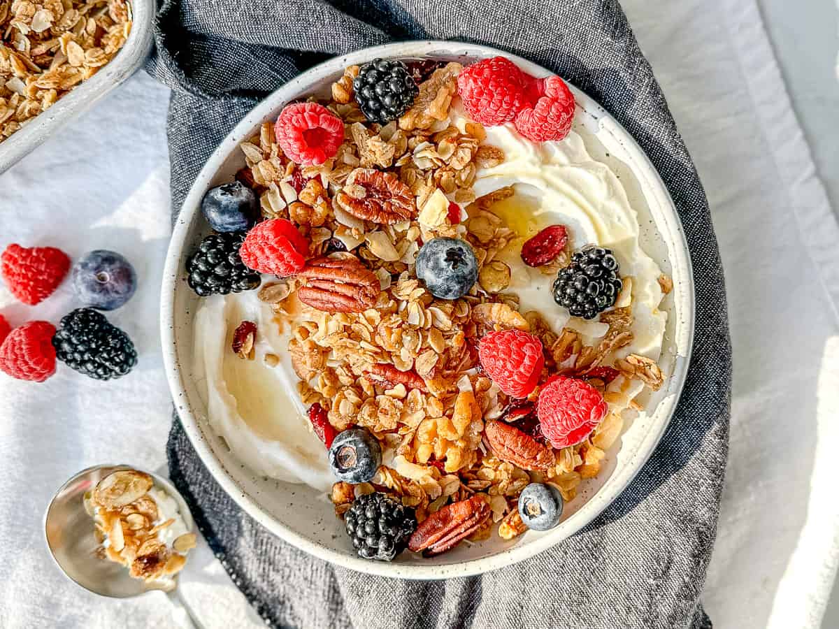 Fruit and yogurt with easy homemade granola.