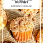 Pinterest image of a sour cream coffee cake muffin.