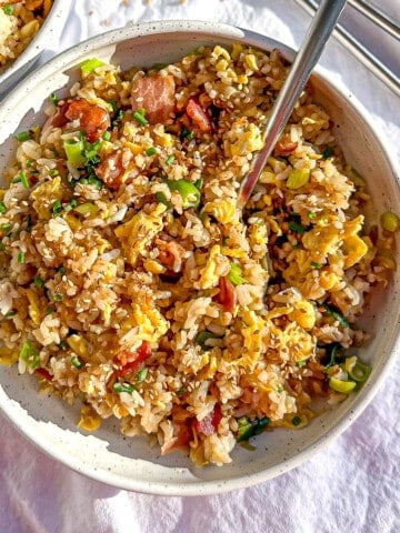 A bowl of egg fried rice.