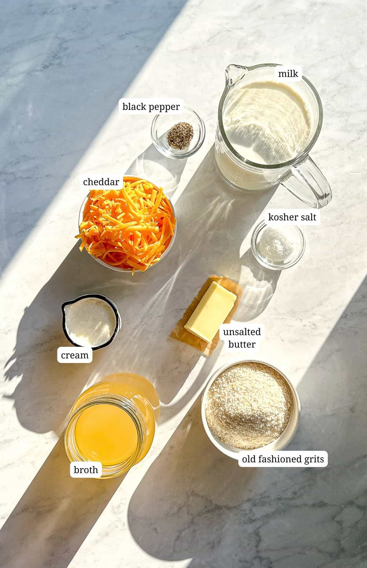 Ingredients to make creamy cheese grits.