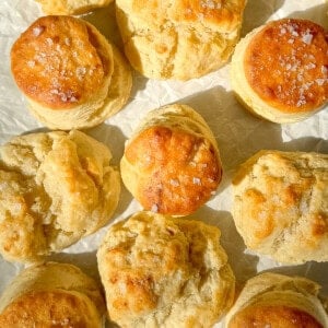 Two ingredient biscuits on parchment paper.