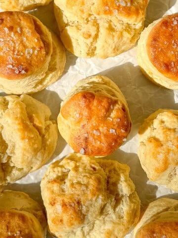 Two ingredient biscuits on parchment paper.