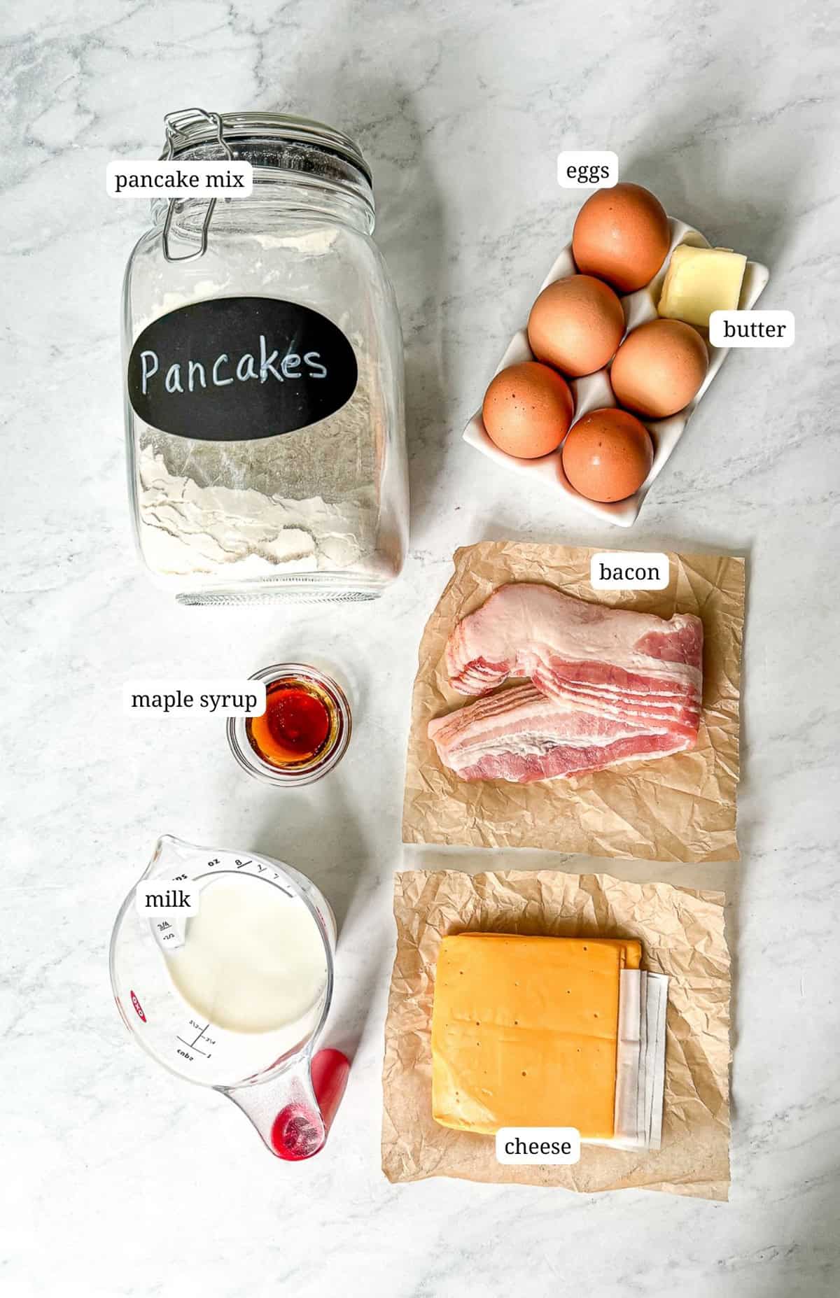 Labeled image of ingredients to make homemade Mcgriddles.