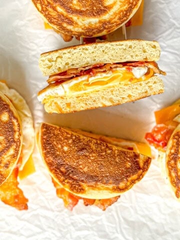 Homemade Mcgriddles on parchment paper.