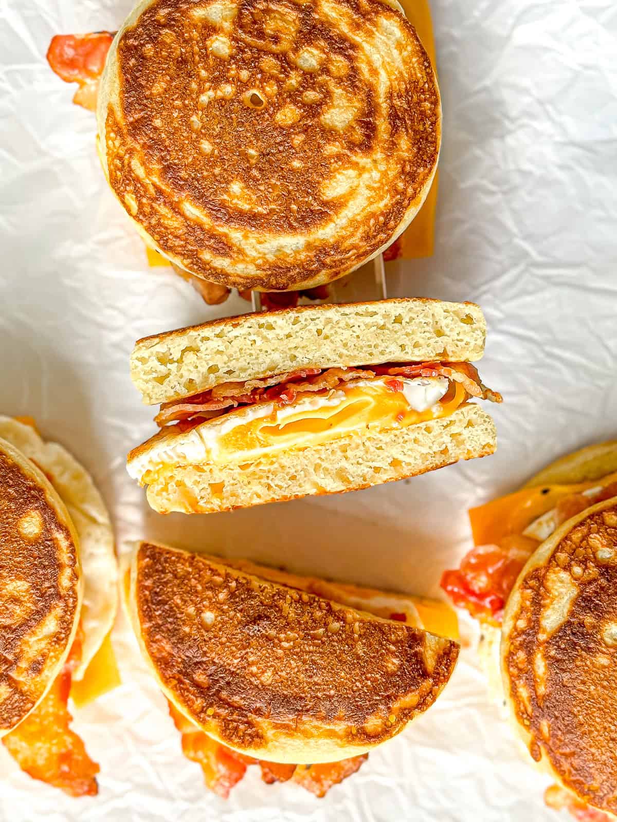 Homemade Mcgriddles on parchment paper.