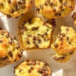 Chocolate chip muffins on a white background.