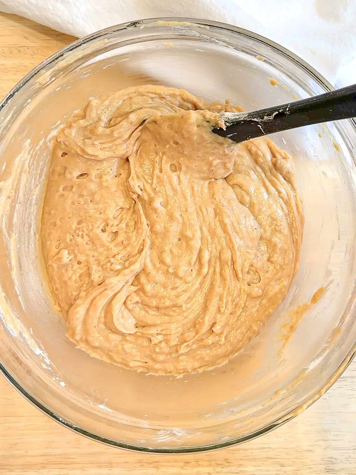 Fully mixed apple cider donut batter.