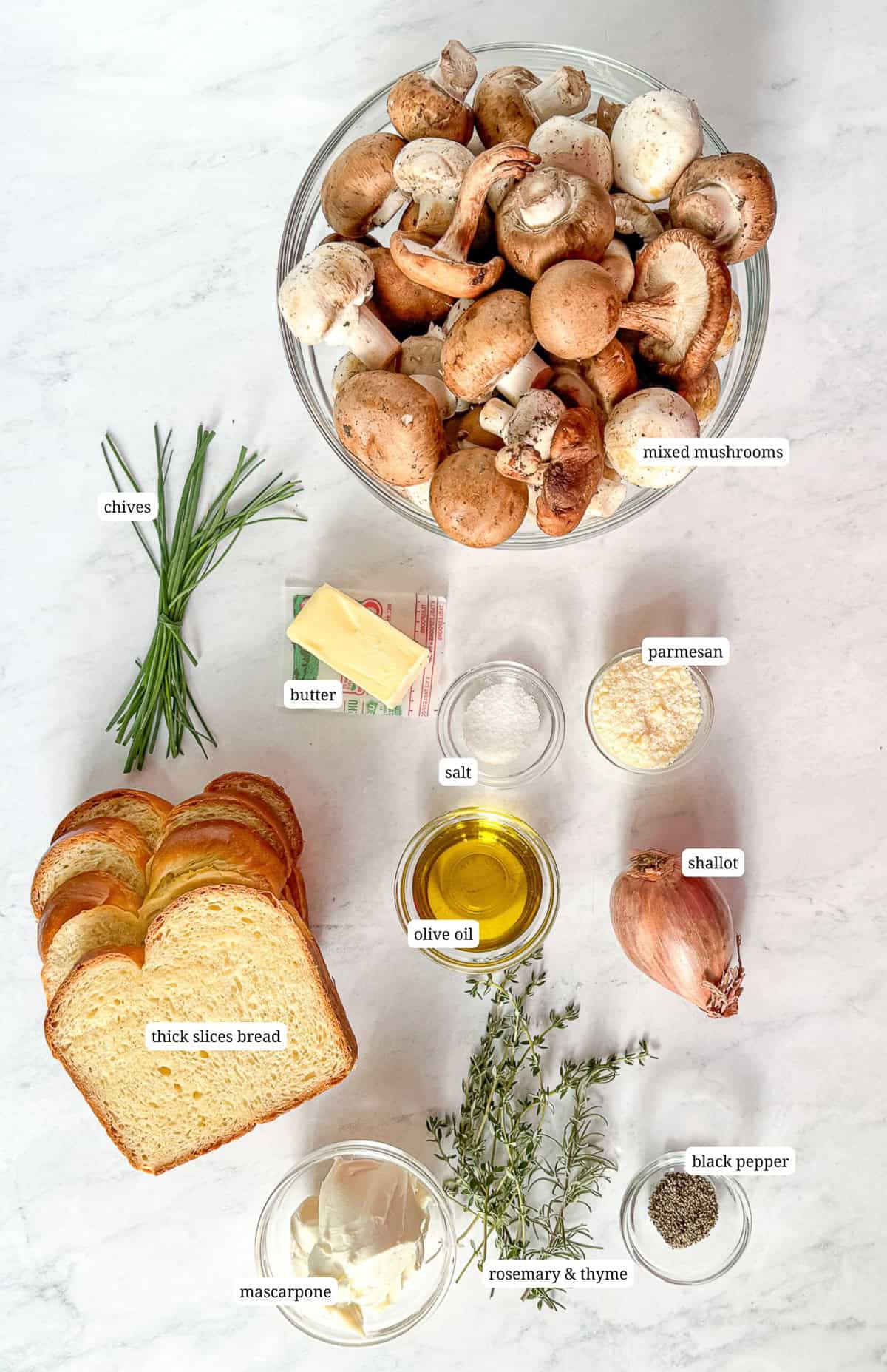 Ingredients needed to make mushroom toast.