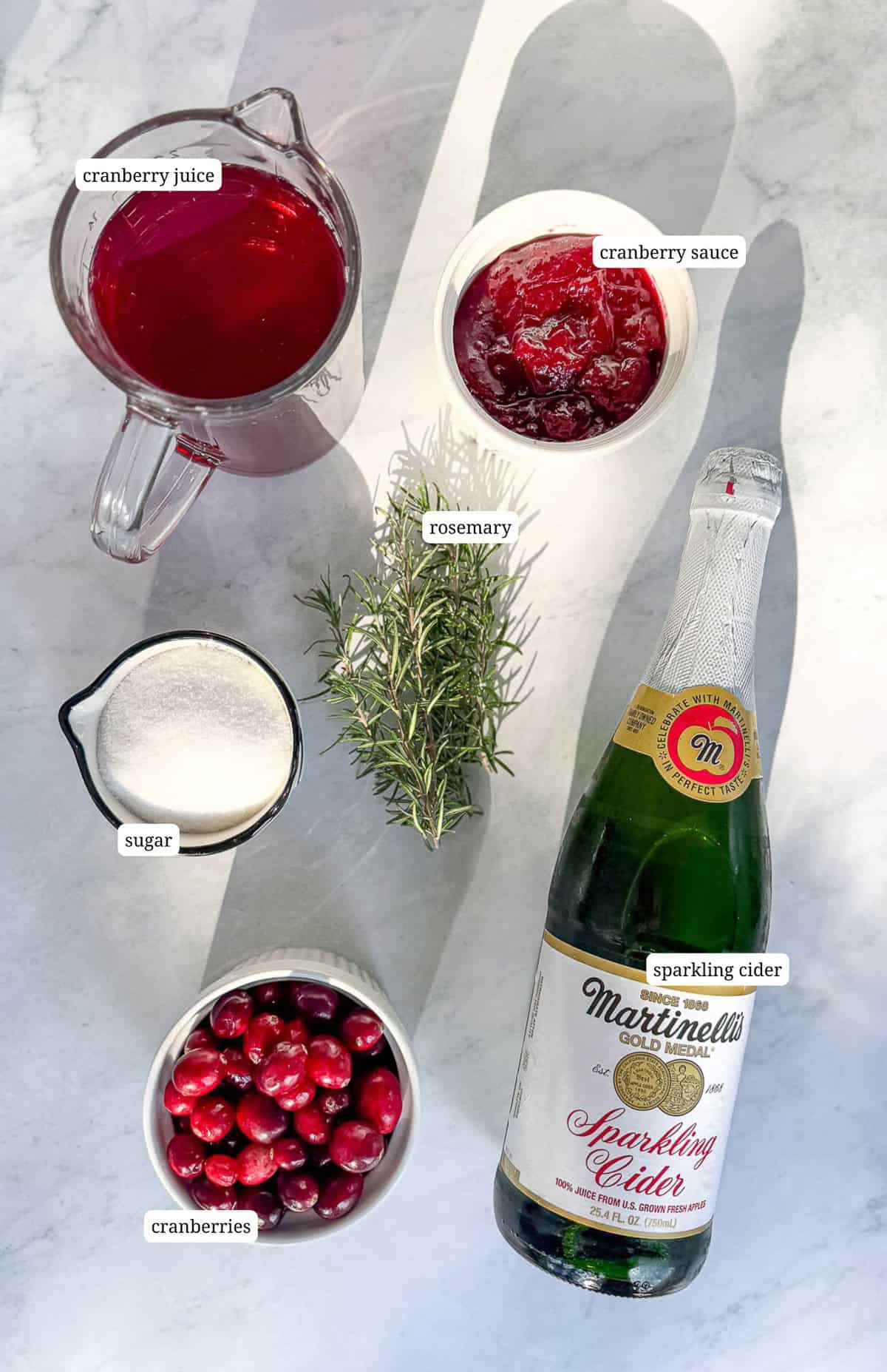 Ingredients to make sparkling cranberry mocktails.