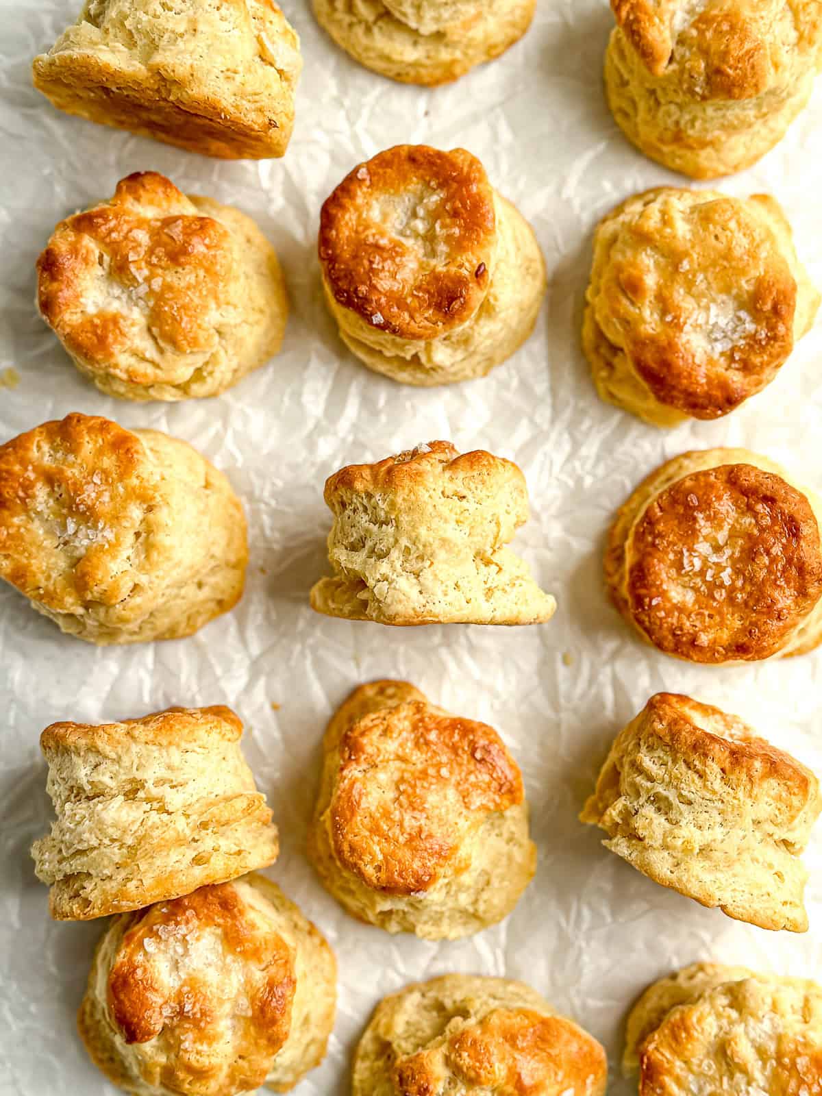 Sour cream biscuits on parchment paper.