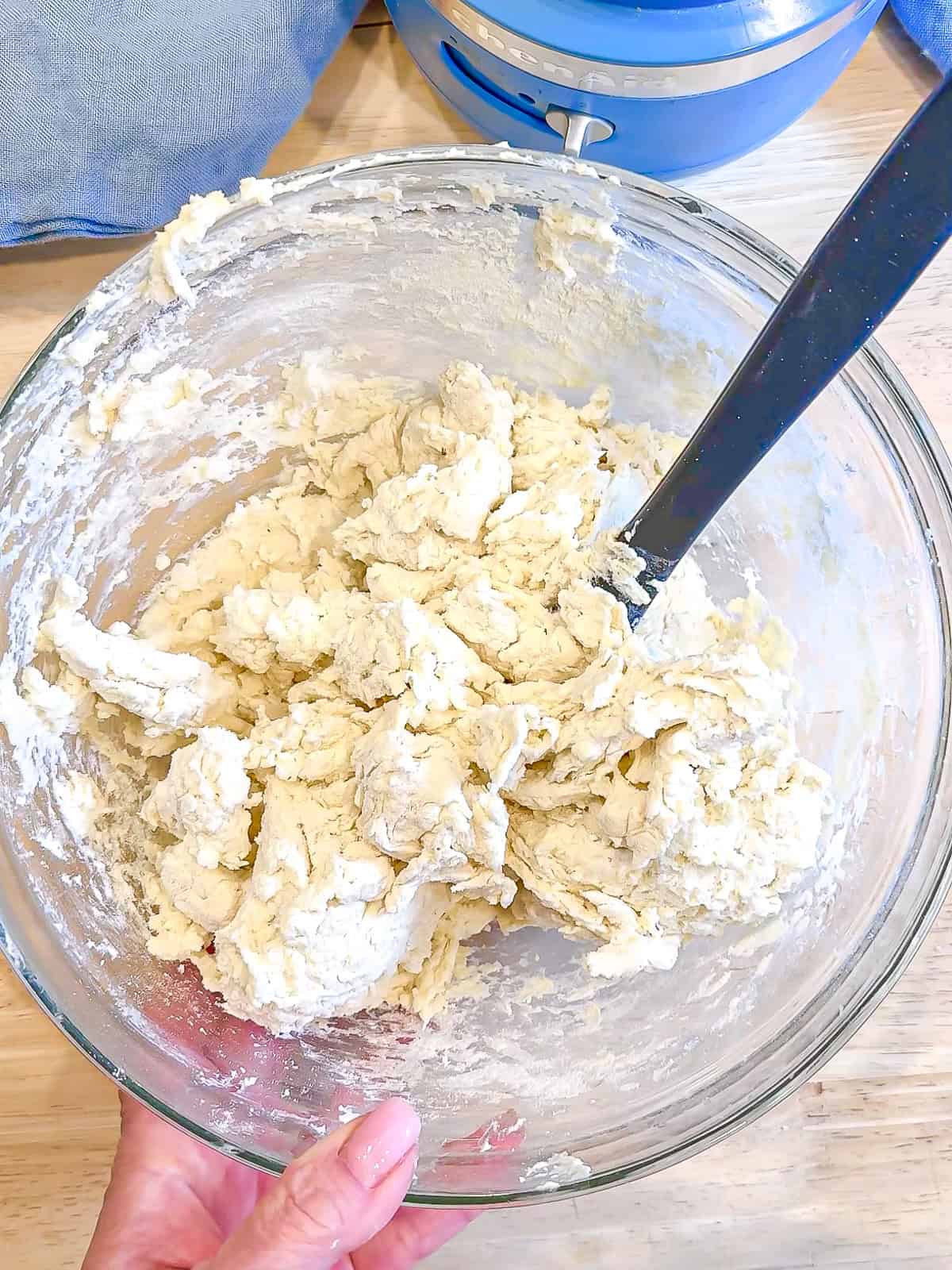 Cottage cheese bagel dough after mixing.
