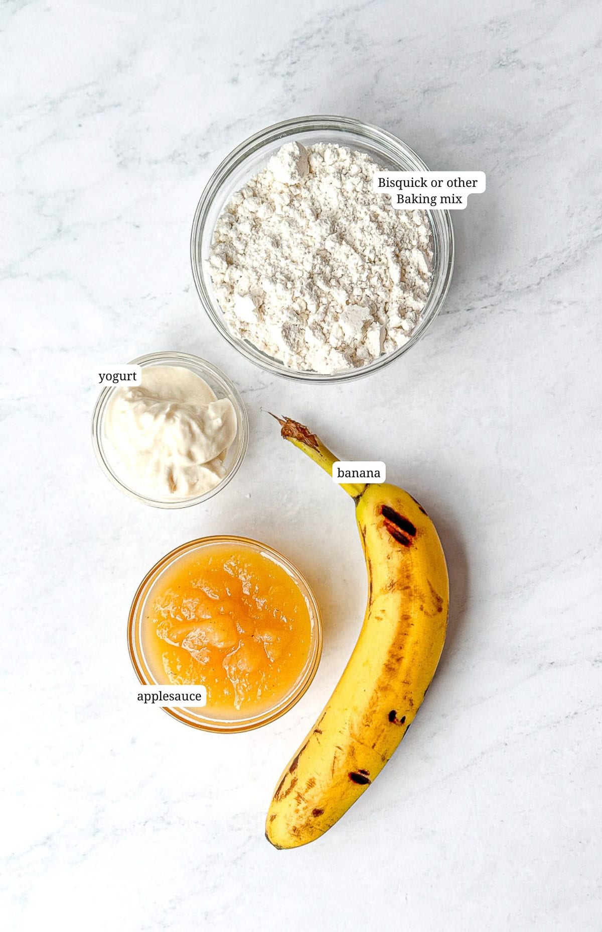 Ingredients needed to make for ingredient eggless banana muffins.
