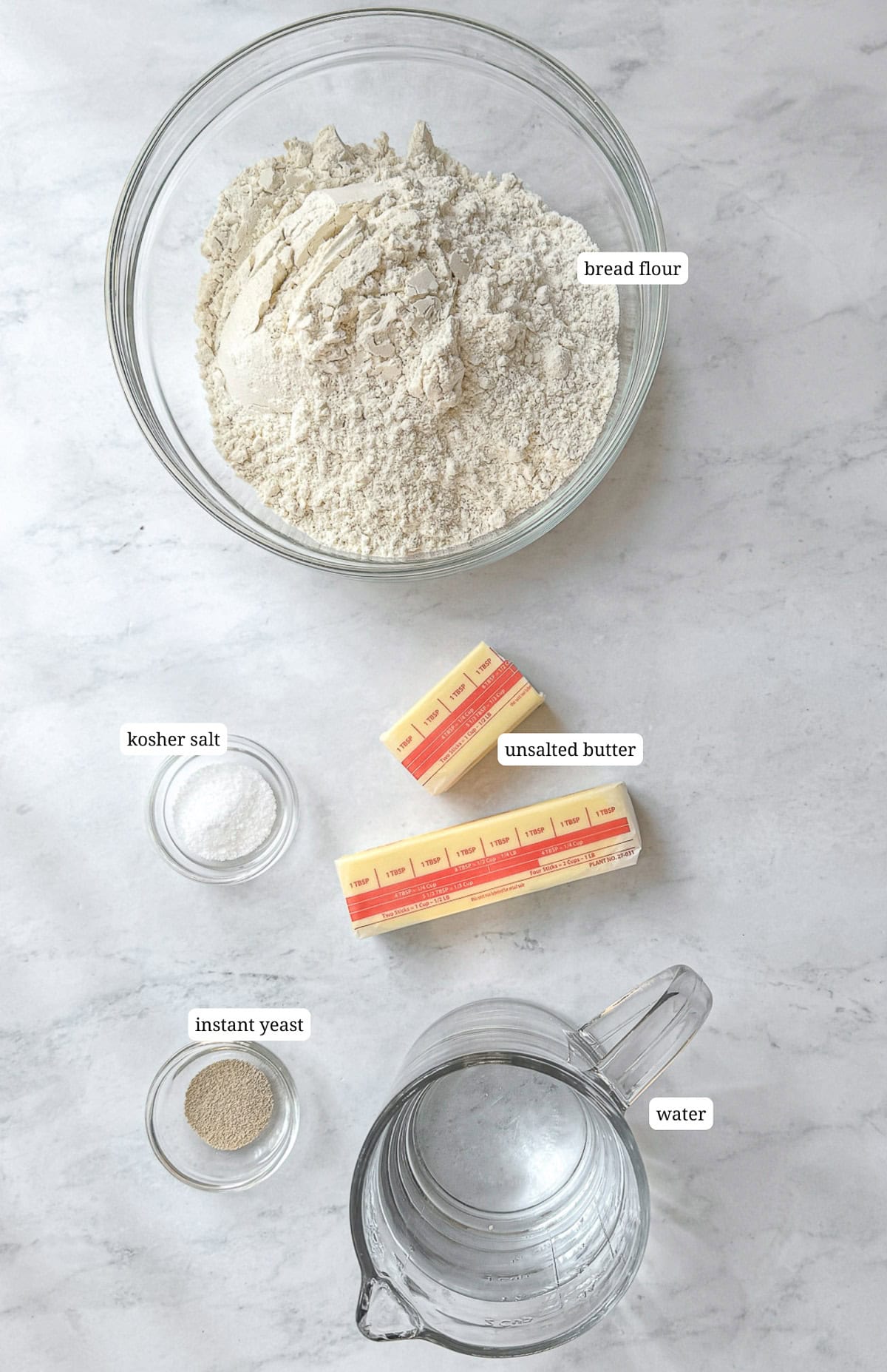 Ingredients needed to make croissant bread.