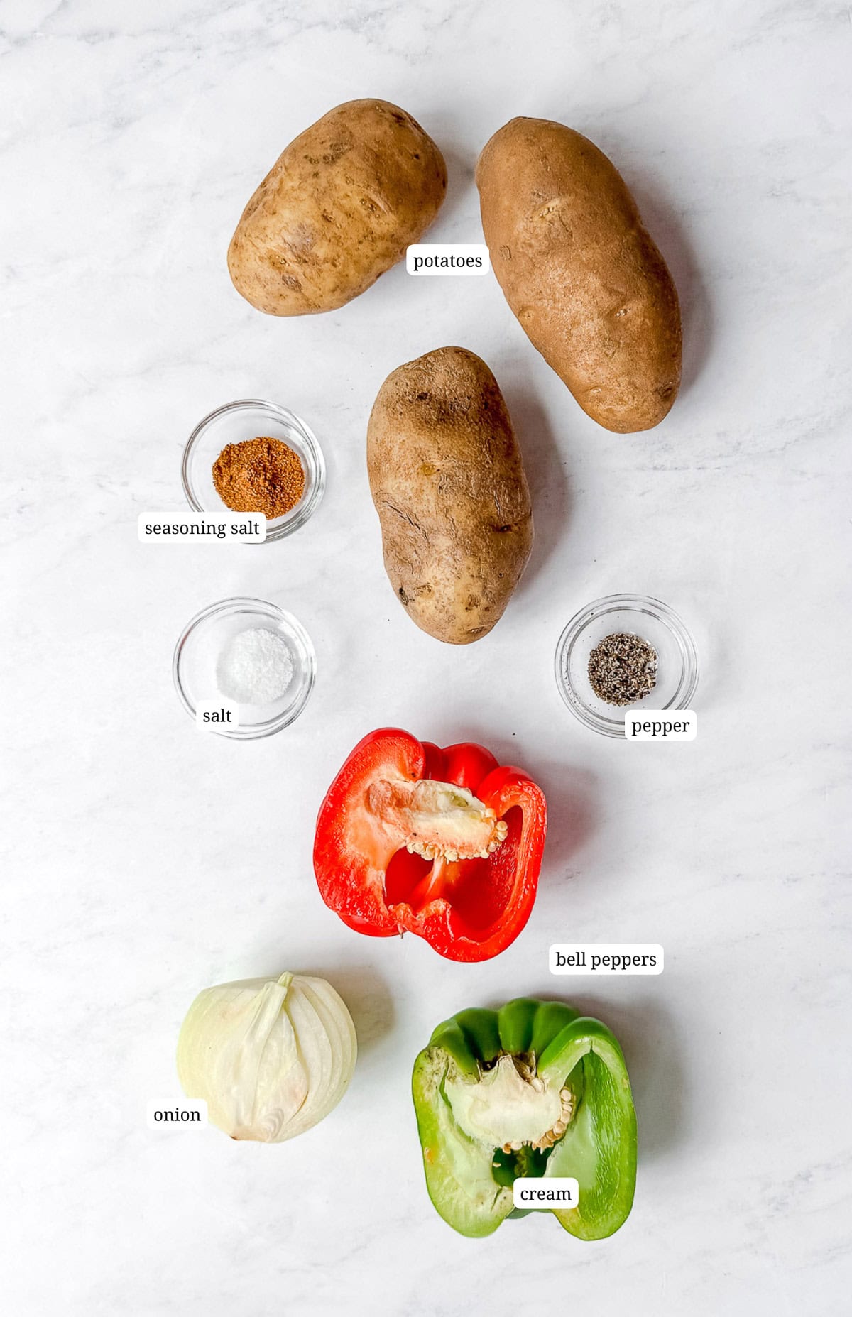 Ingredients needed to make potatoes O'Brien.
