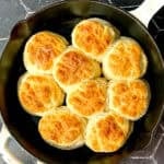 Biscuits in a cast-iron pan.