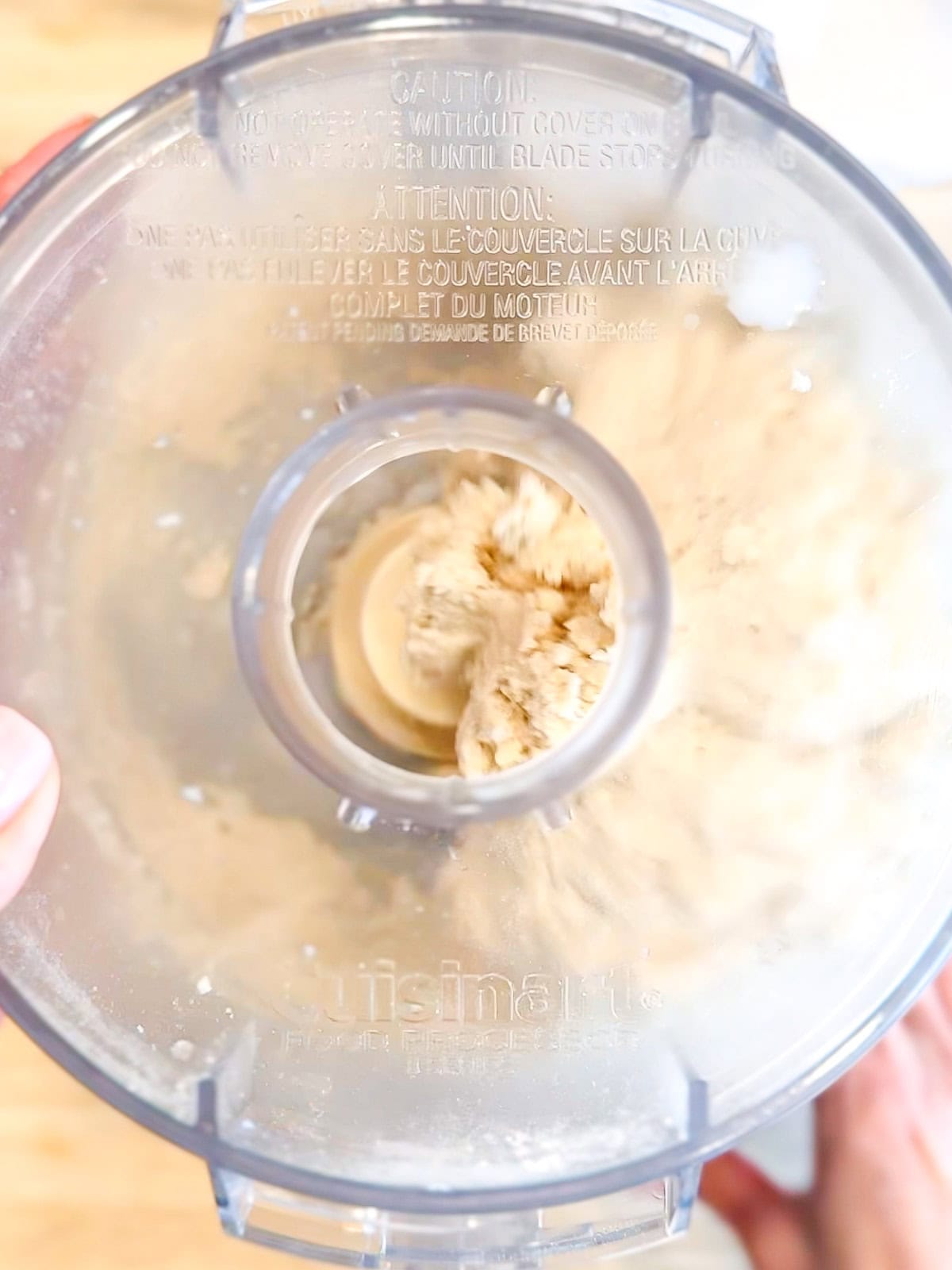 Mixing bread dough in a food processor.