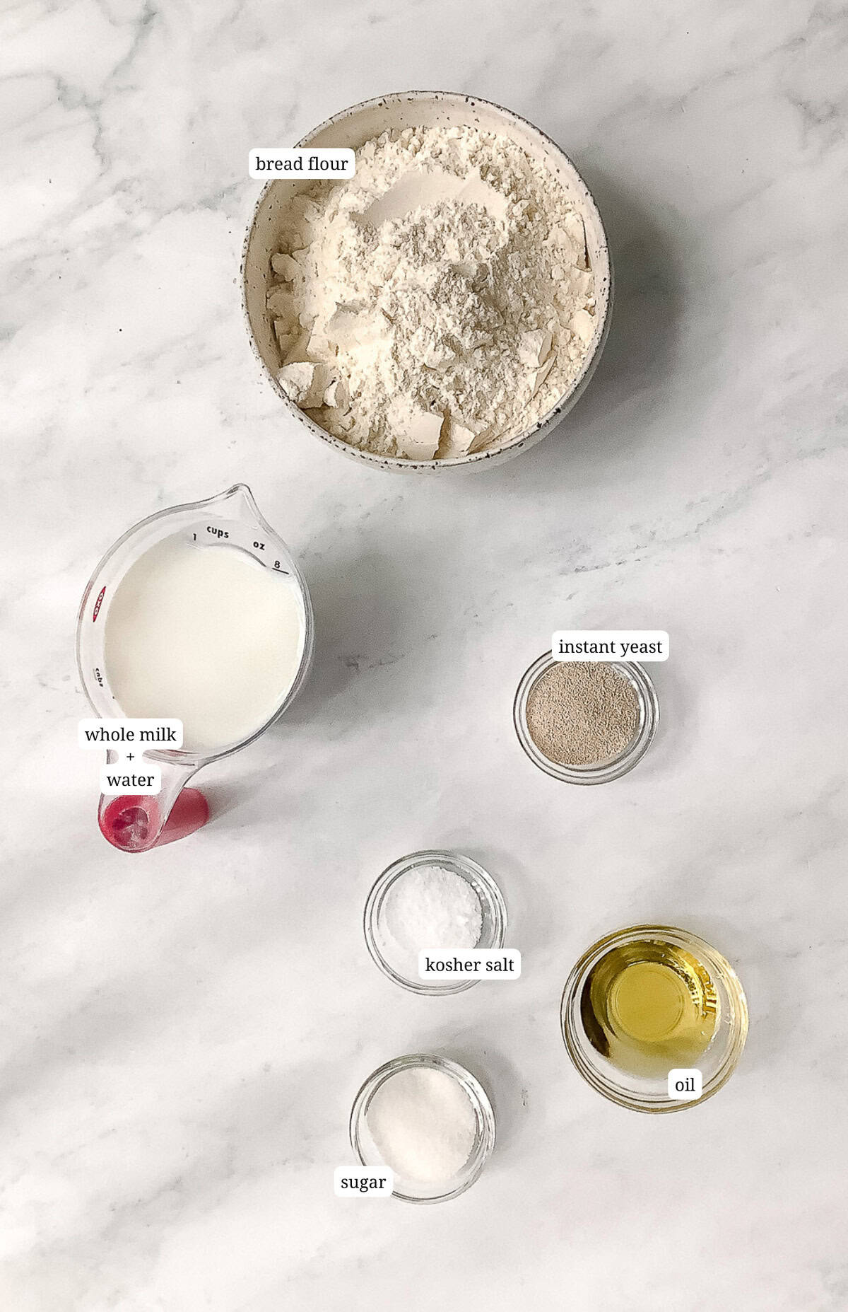 Ingredients needed to make one hour sandwich bread.