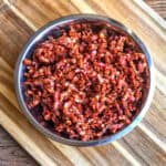 Raw homemade Mexican chorizo in a metal bowl.