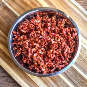 Raw homemade Mexican chorizo in a metal bowl.