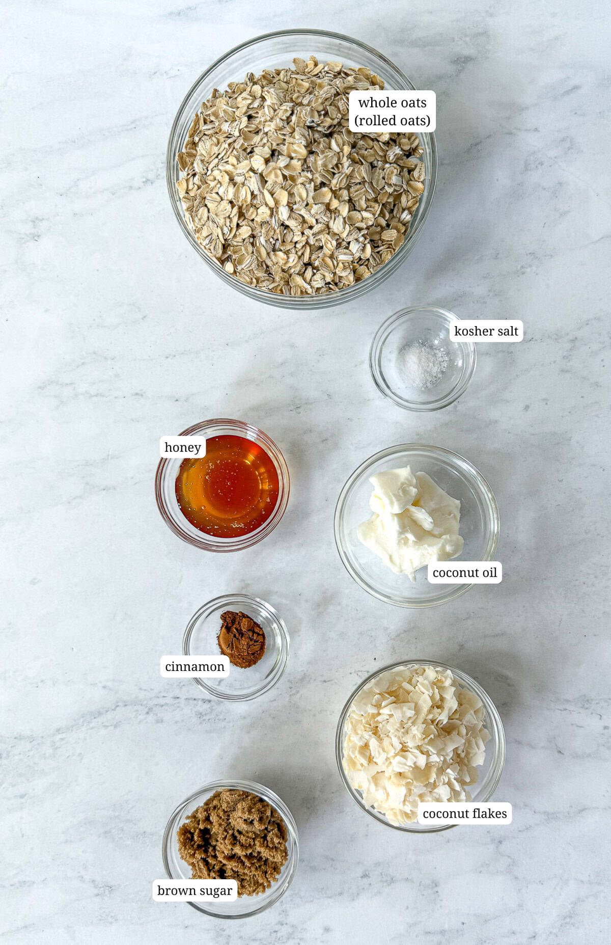 Ingredients needed to make stove top granola.