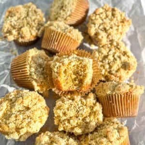 Pistachio muffins on parchment paper.